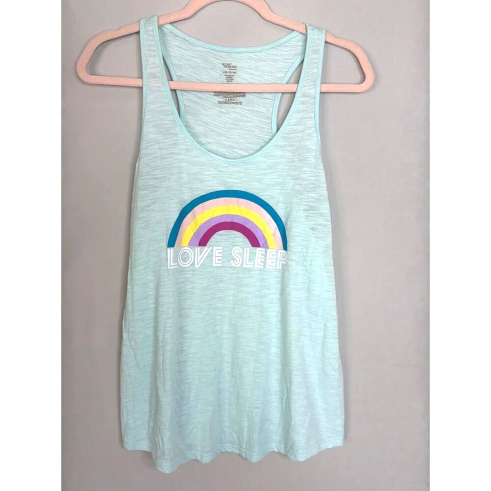 Secret Treasures girls' mint racerback tank, love sleep rainbow, size L 12-14